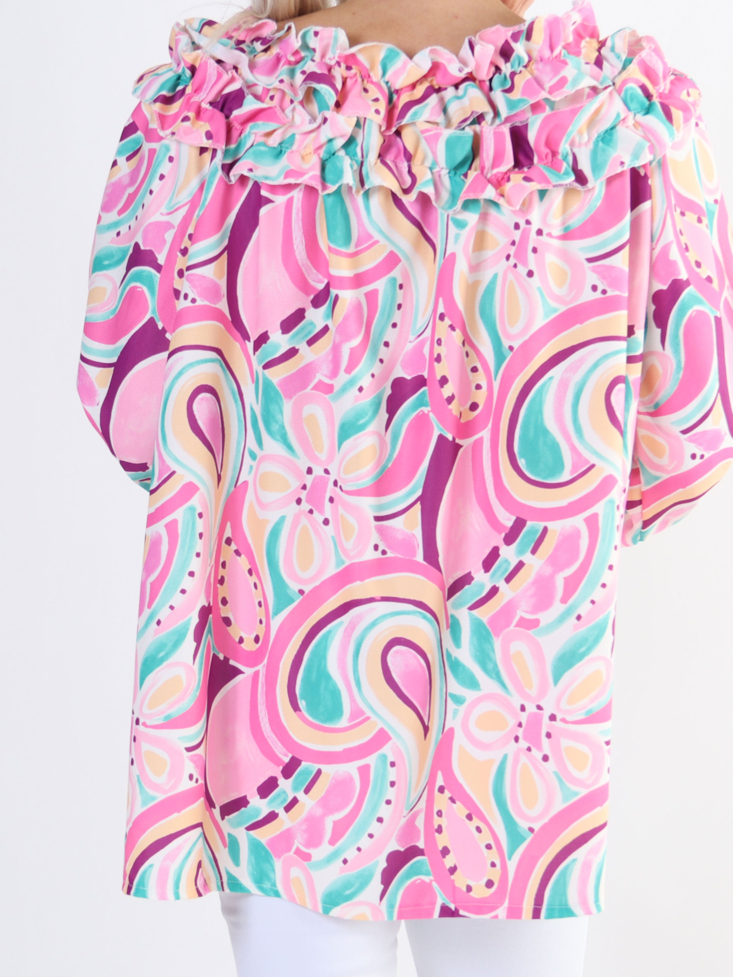 Chili Pattern - Langærmet mønstret plus size tunika med flæser